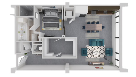 Floor plan for 1 bed, 1 bath, 962 sqft